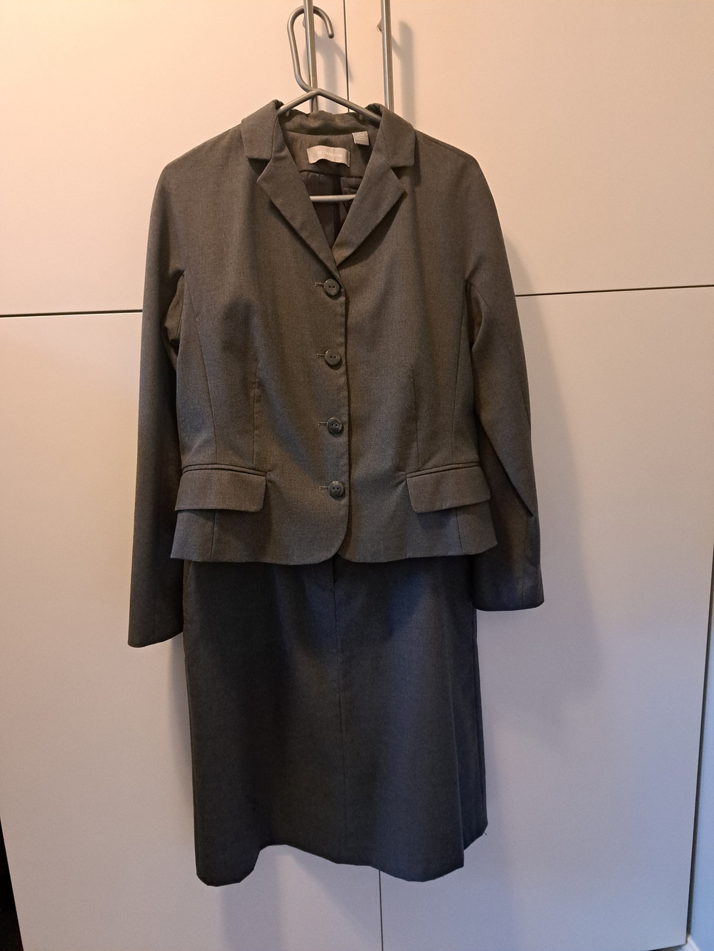 Women's Gray Tailored Suit, Blazer Jacket And Skirt- Professional Office Wear